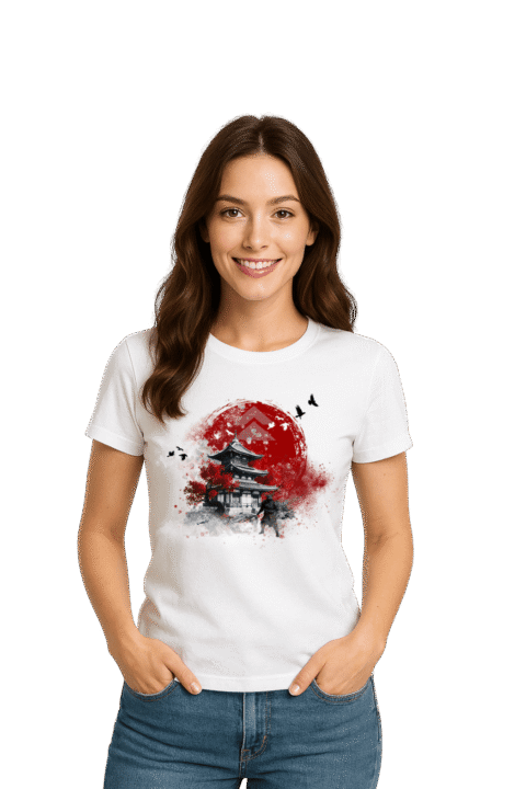 Camiseta Feminina Sob a Lua de Sangue   Ghost of Tsushima